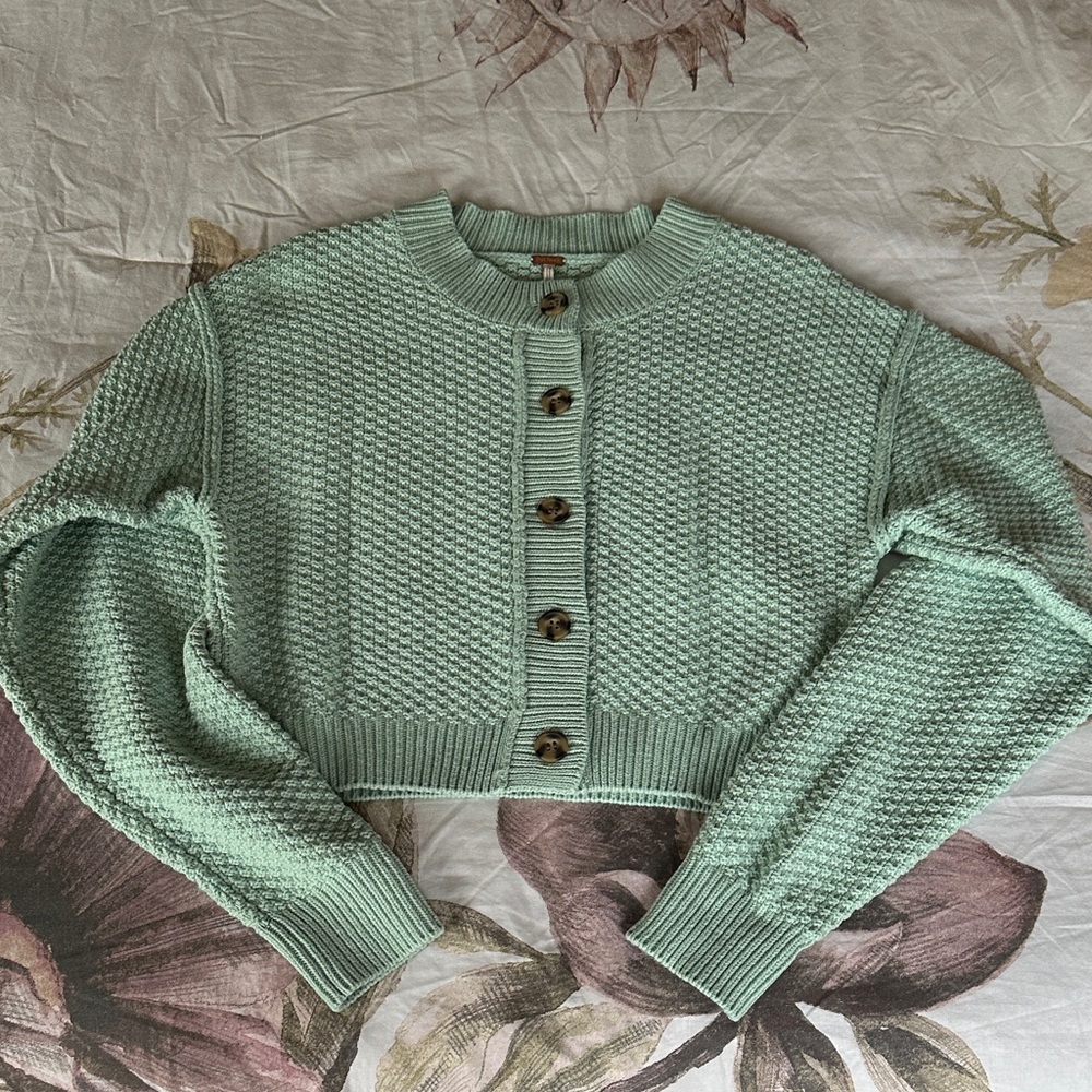 Free People Lila Mint Green Women's Cardigan - Picture 2 of 6